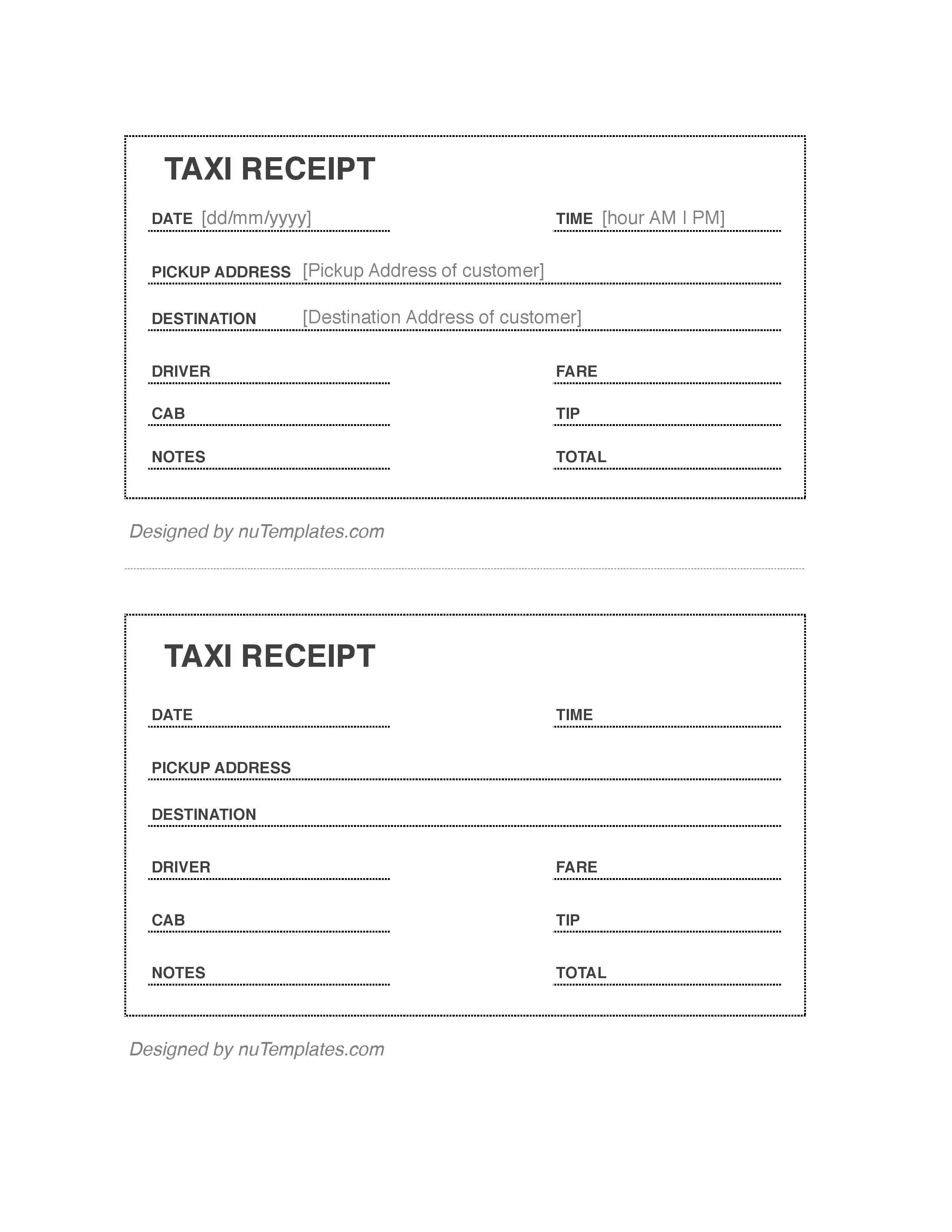 Printable Taxi Receipt Customize and Print