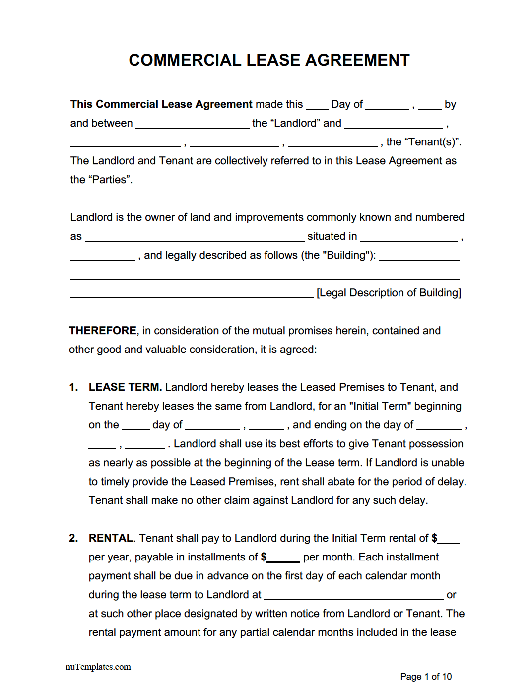 commercial lease agreement template nutemplates