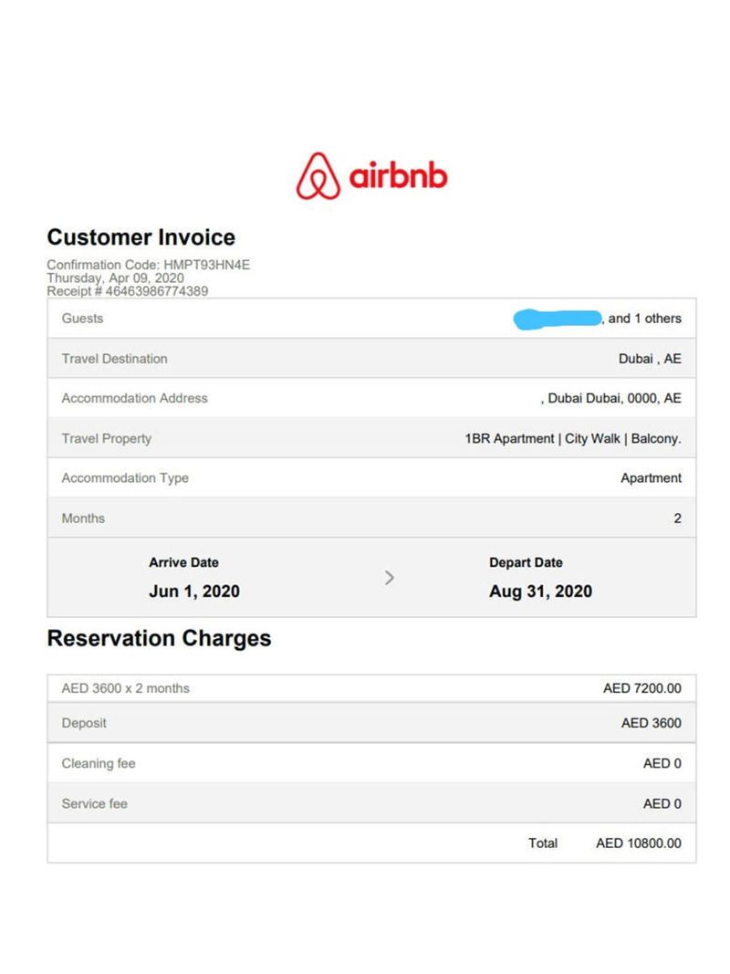 Airbnb Receipt Template