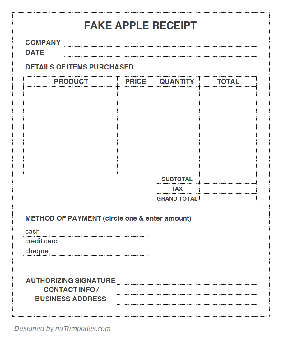 Fake Credit Card Receipt Template