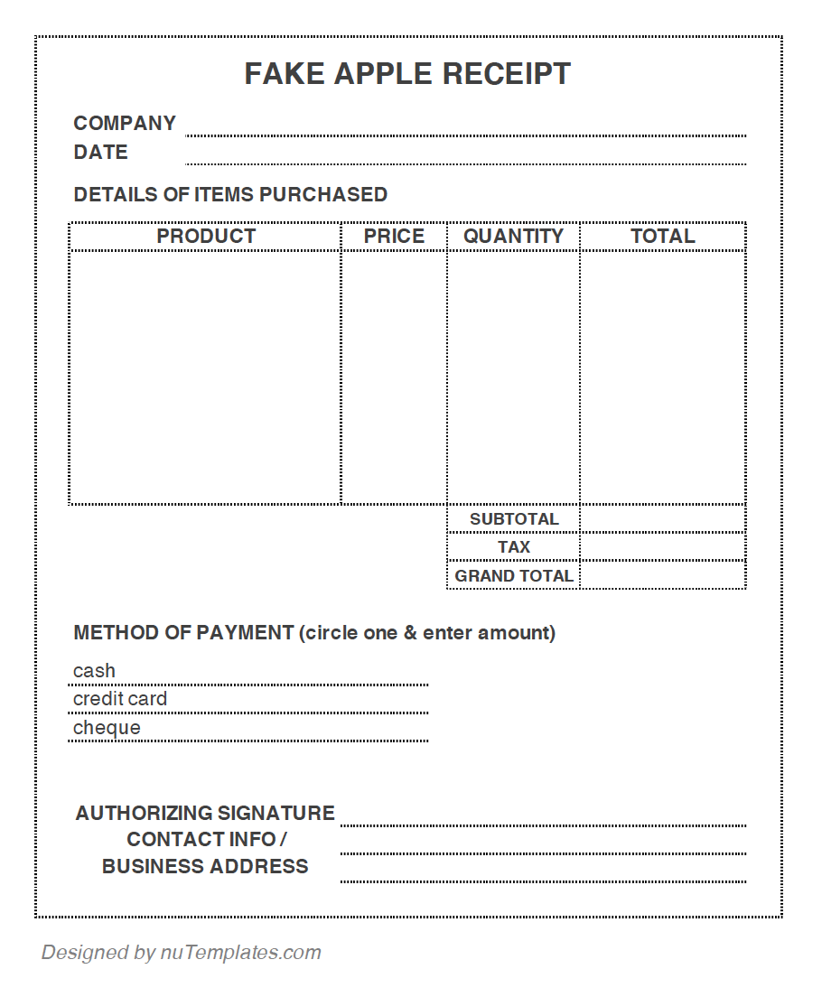 Fake Apple Receipt Template Apple Receipts NuTemplates