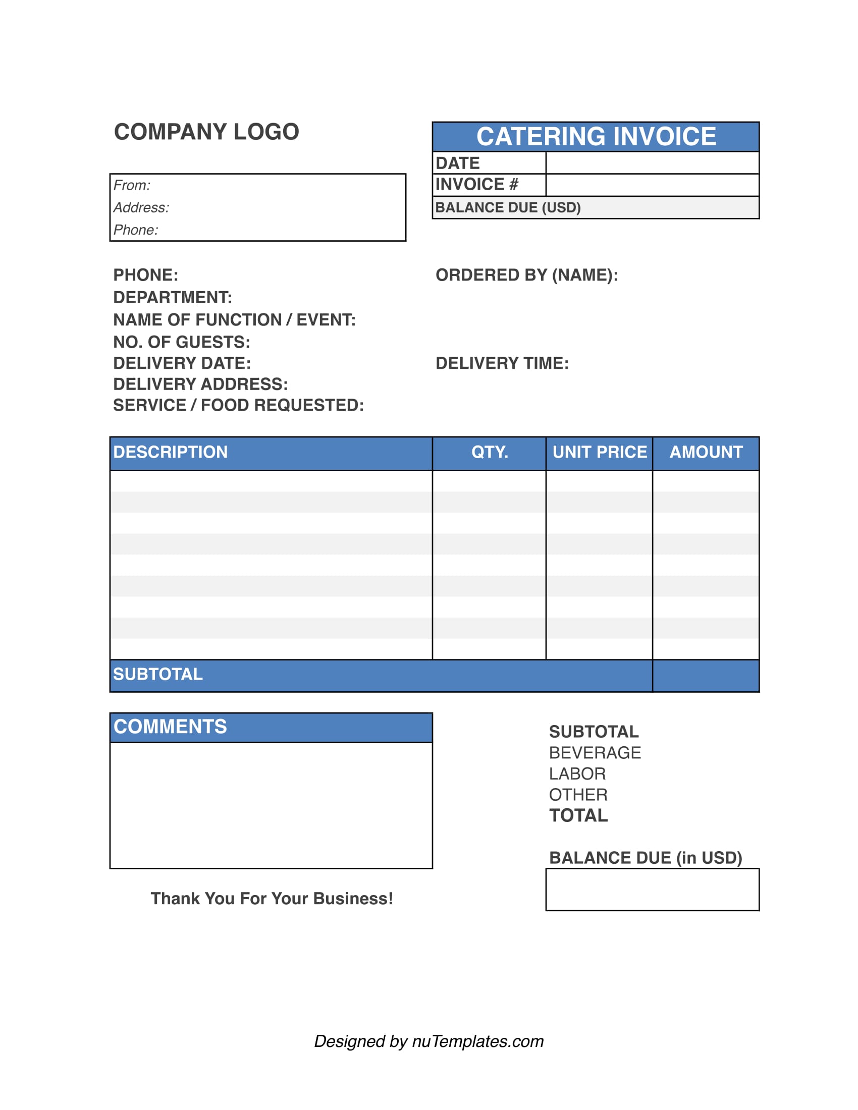 Catering Invoice Template Excel Excel Templates