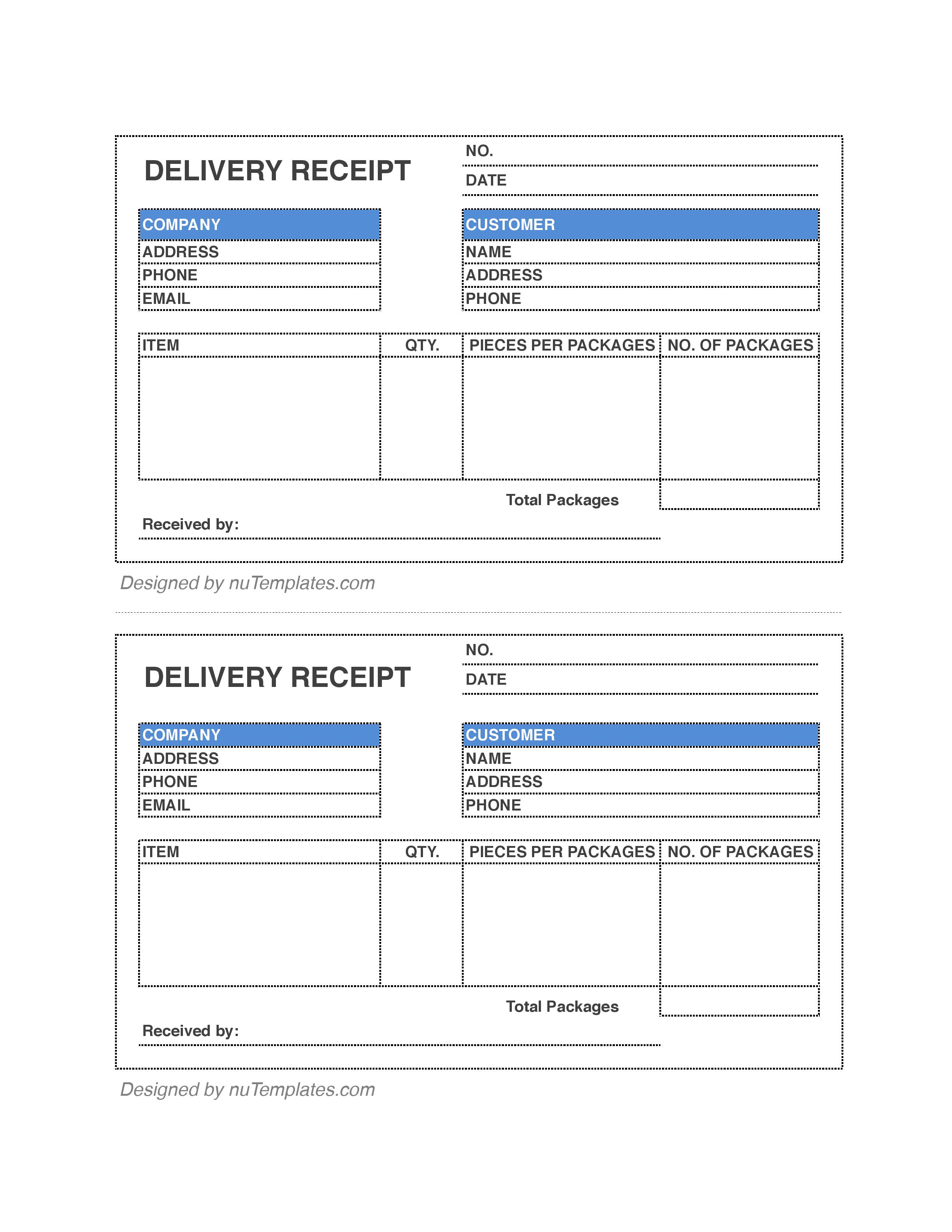 Delivery Receipt Template Delivery Receipts nuTemplates