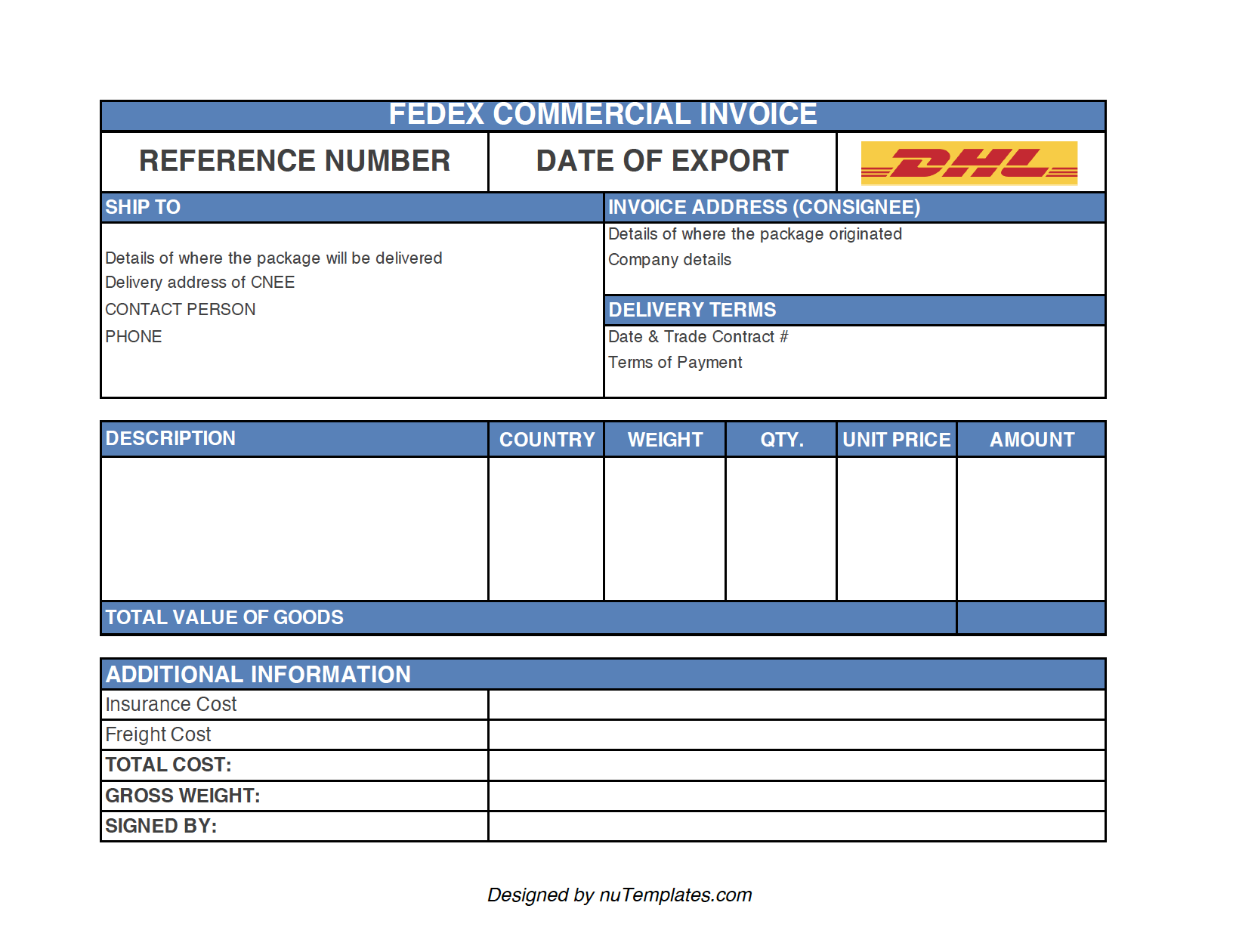 DHL Commercial Invoice Template DHL Invoices nuTemplates