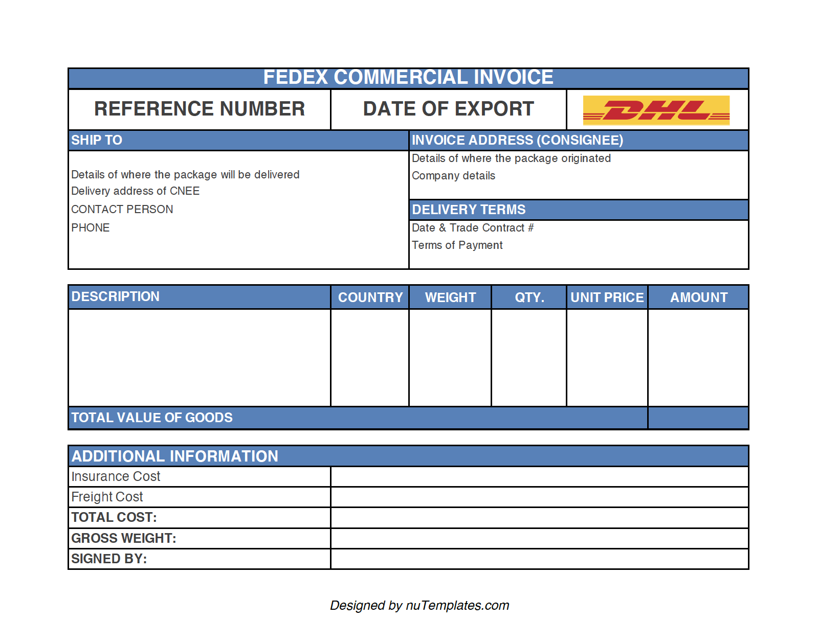 DHL Commercial Invoice Template DHL Invoices NuTemplates