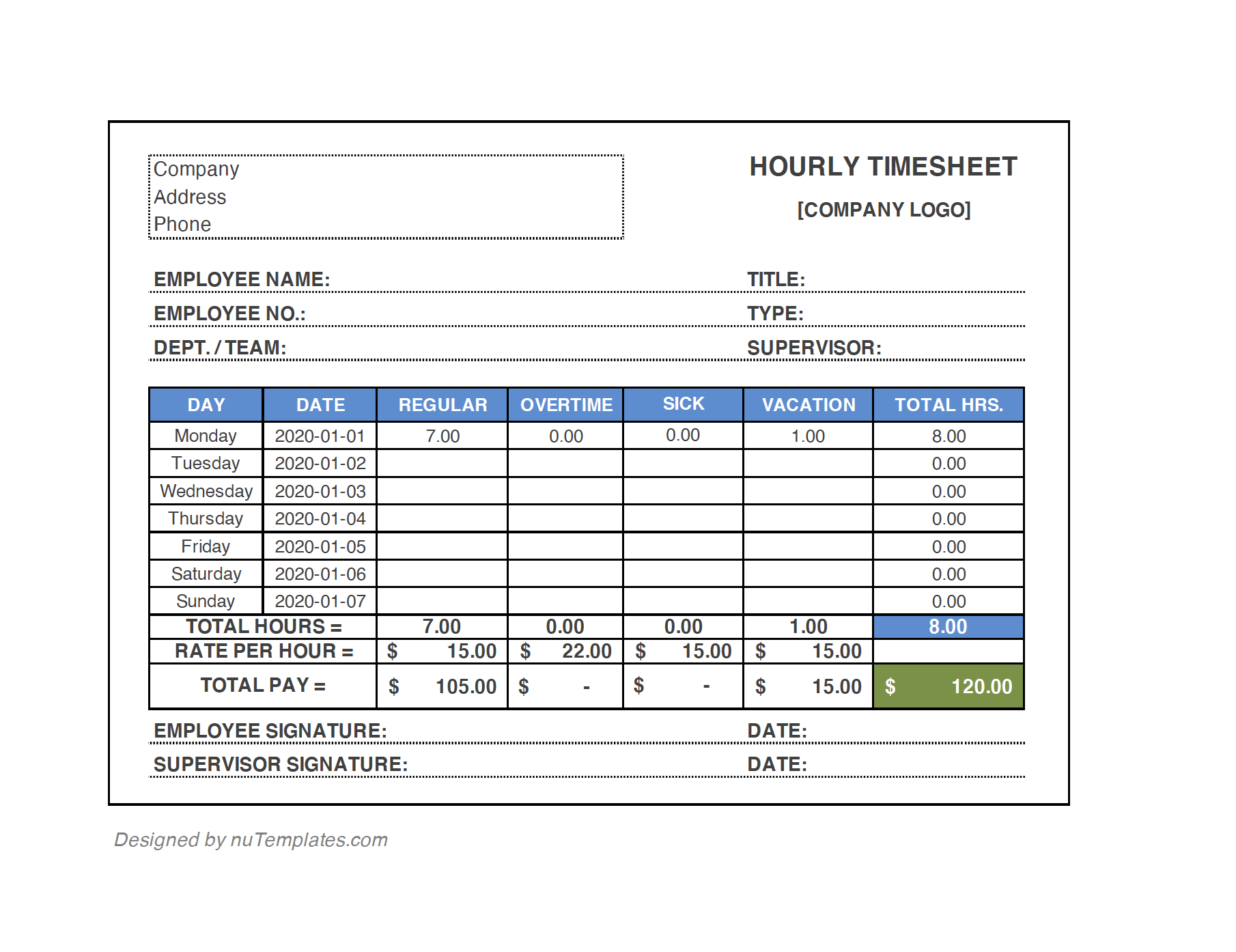 Hourly Timesheet Template Hourly Timesheets Nutemplates