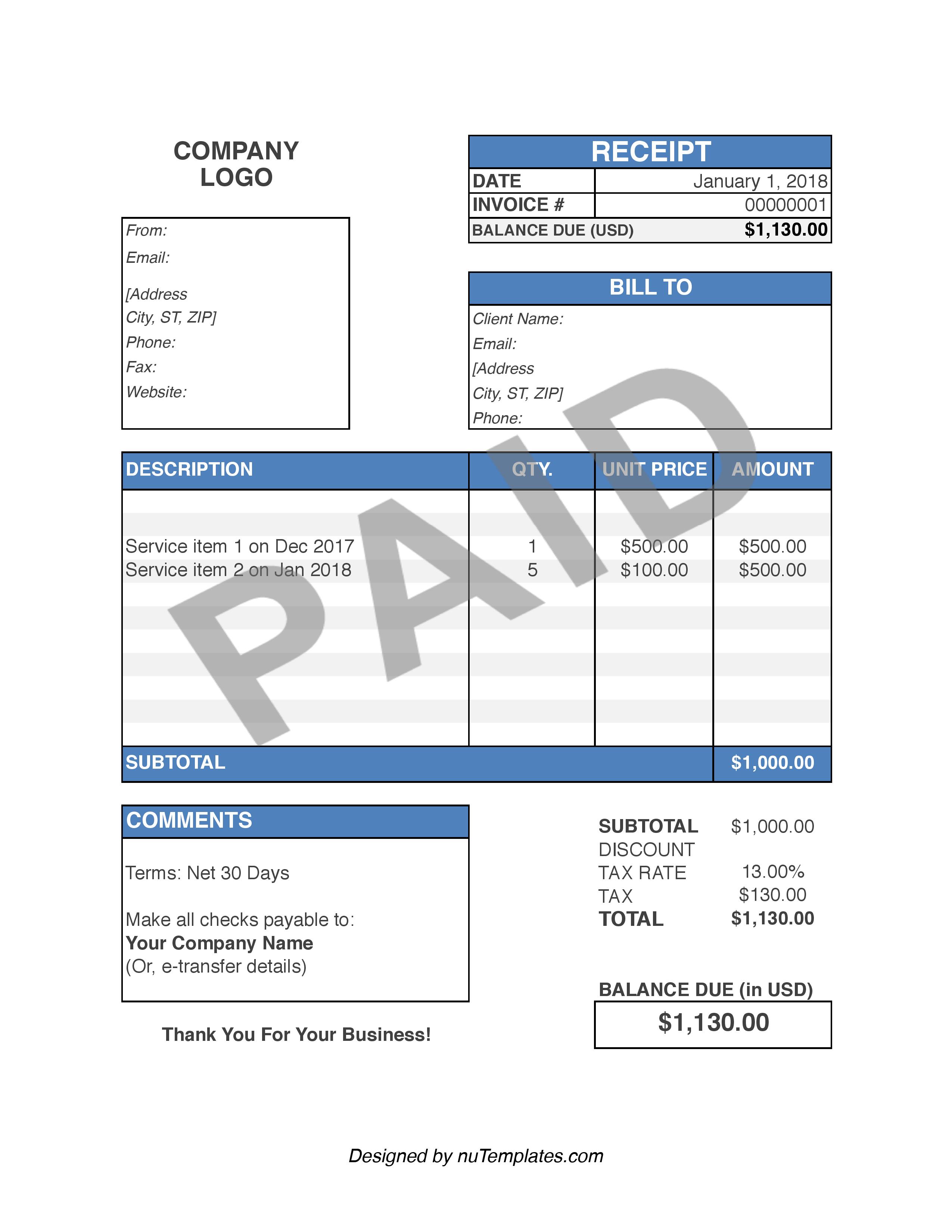 5 Printable Payment Receipt Template Sampletemplatess Payment Receipt Ronald Wall