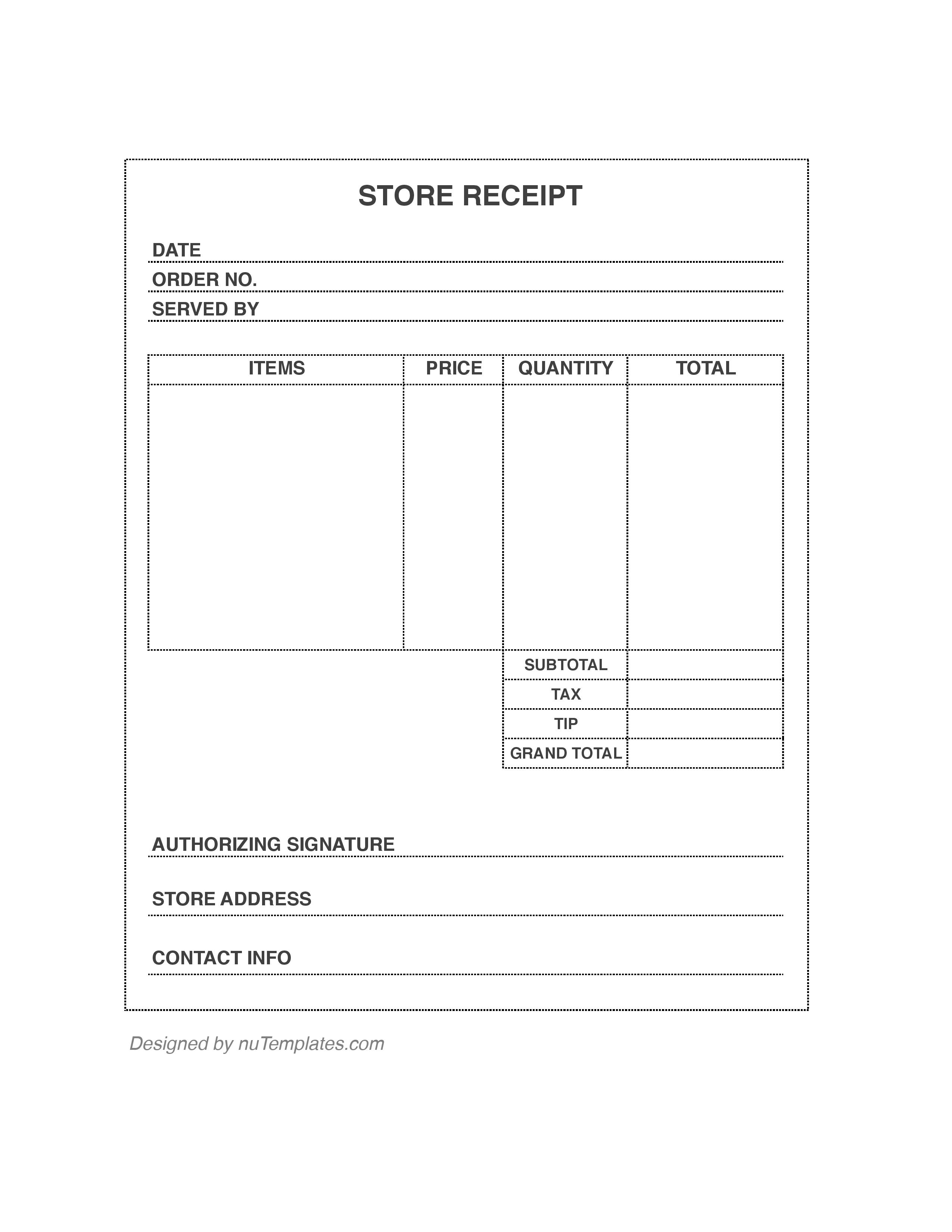 Blank Payment Receipt Template