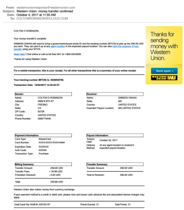 Fake Western Union Money Order Template