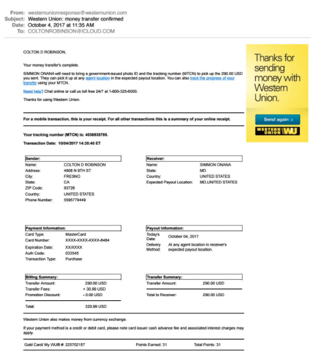 Fake Western Union Receipt Generator Online Template